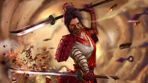 Fearless Female Samurai In Battle Pose Wallpaper