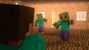 Fearsome Minecraft Zombie In Action Wallpaper