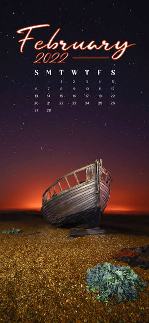 February 2022 Calendar In Beach Shore Wallpaper