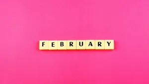 February Spelled Out Tiles Pink Background Wallpaper