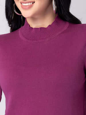 Feel Confident And Stylish In A Chic Purple Turtle-neck Sweater! Wallpaper
