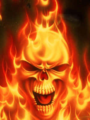 Feel The Fiery Intensity Of A Red Flame Skull Wallpaper