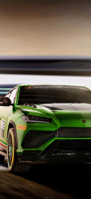 Feel The Power Of The Wind In Your Hair With A Green Lamborghini Iphone Wallpaper