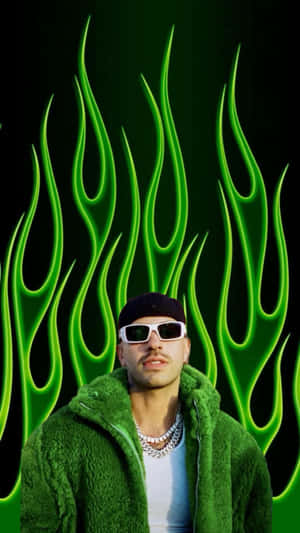 Feid Green Flames Background Wallpaper