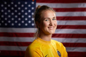 Female Athlete American Flag Background Wallpaper