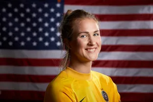 Female Athlete American Flag Background Wallpaper