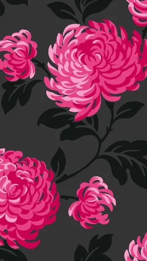 Feminine & Bold, A Floral Wallpaper In Striking Shades Of Black And Pink Wallpaper