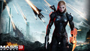 Femshep From Mass Effect Standing Proudly On A Spacecraft Wallpaper