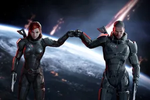 Femshep In Action: Defending The Galaxy Wallpaper