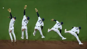 “fernando Tatis Jr. Leaping Into The Spotlight” Wallpaper