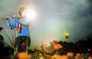 Fervent Woman Playing Flute Wallpaper