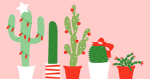 Festive Cactus Collection Desktop Wallpaper