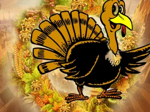 Festive Cartoon Characters Celebrating Thanksgiving Wallpaper