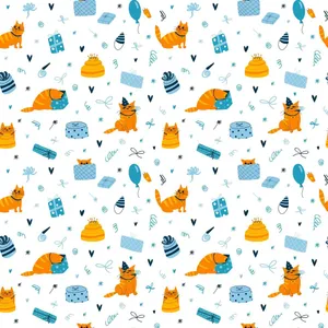 Festive Cats Birthday Pattern Wallpaper
