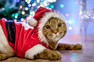 Festive Christmas Catin Santa Costume Wallpaper