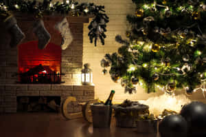 Festive Christmas Fireplace Decor Wallpaper