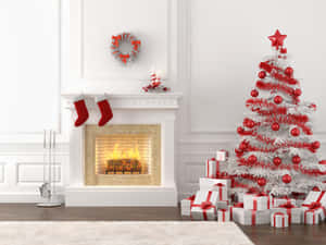 Festive Christmas Interiorwith Fireplaceand Tree.jpg Wallpaper