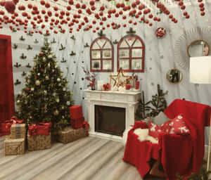 Festive Christmas Living Room Decor Wallpaper