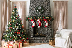 Festive Christmas Living Room Decor Wallpaper