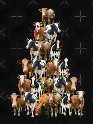 Festive Cow Christmas Tree Formation Wallpaper
