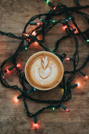 Festive Lattewith Christmas Lights Wallpaper