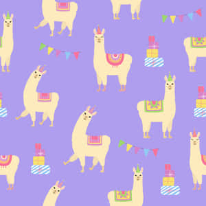 Festive Llamas Pattern Purple Background Wallpaper