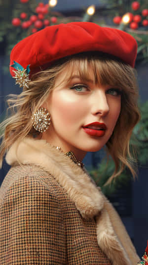 Festive Red Beret Portrait Wallpaper