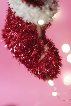 Festive Red Tinsel Bokeh Background Wallpaper