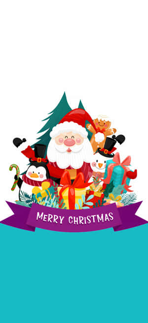 Festive Santaand Friends Christmas Greeting Wallpaper