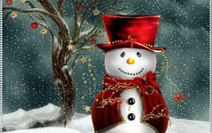 Festive Snowmanin Red Top Hat Wallpaper