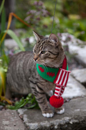 Festive Tabby Catin Christmas Scarf Wallpaper