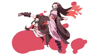 Fictional Character Cute Nezuko Kamado Fighting Pose Illustration Wallpaper