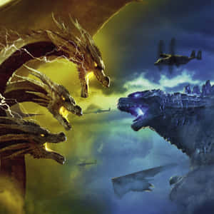 Fierce King Ghidorah Dominates The Sky Wallpaper