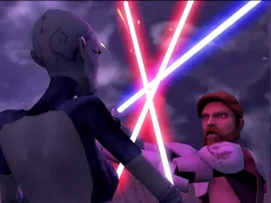 Fierce Lightsaber Duel In Action Wallpaper