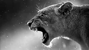 Fierce Lioness Roar4 K B W Wallpaper