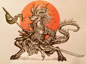 Fierce Samurai And Mythical Dragon Battle Wallpaper