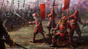 Fierce Samurai Battle In A Mystic Battlefield Wallpaper