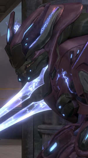 Fierce Sangheili Warrior In Battle Stance Wallpaper