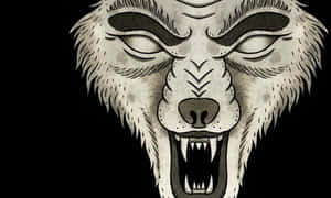 Fierce Wolf Baring Its Fangs During Attack Wallpaper