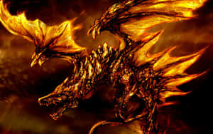 Fiery And Golden Scary Dragon Wallpaper