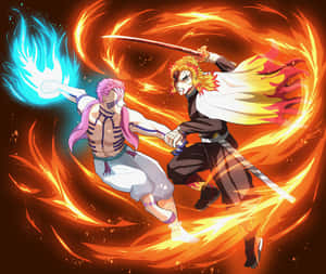 Fiery Battle Between Rengoku And Akaza Wallpaper