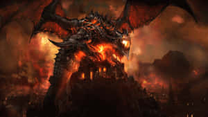 Fiery_ Dragon_ Over_ Ruins Wallpaper