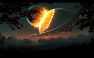 Fiery Leaf Planet Fantasy Artwork Wallpaper
