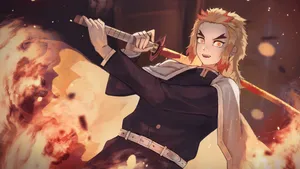 Fiery Rengoku Sword Unleashed Wallpaper