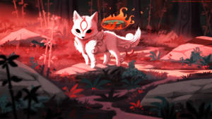 Fiery Young Okami Wolf Wallpaper