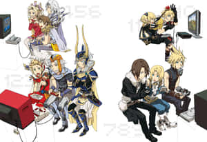 Final Fantasy Characters Playing Video Games Wallpaper