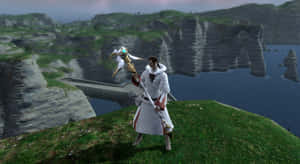 Final Fantasy White Mage Overlooking Cliffs Wallpaper