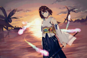 Final Fantasy Yuna Sunset Beach Wallpaper