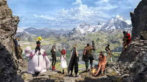 Final Fantasy7 Rebirth Characters Overlooking Mountainous Landscape Wallpaper