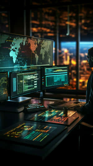 Financial Traderat Workstation Night Wallpaper